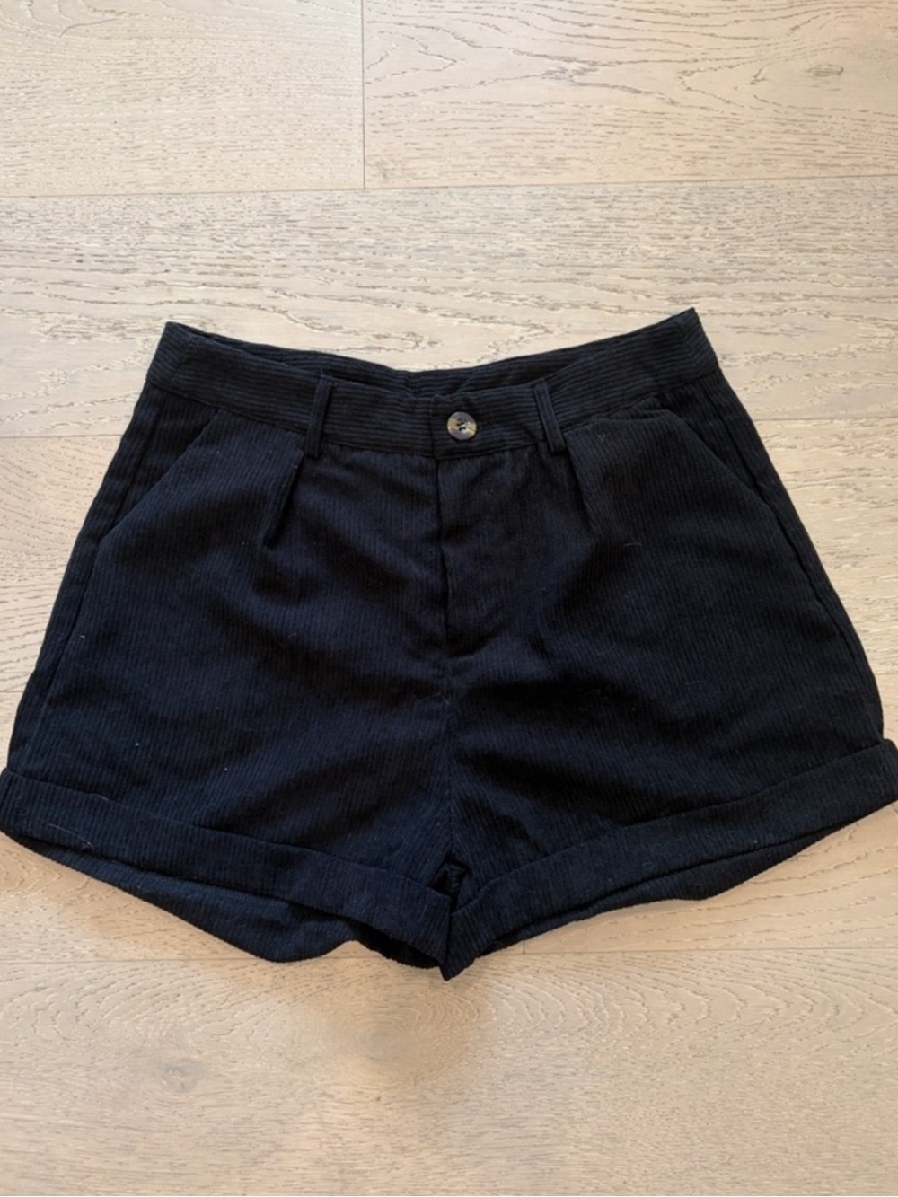 SHEIN Black High-Waist Corduroy Rolled-Hem Shorts